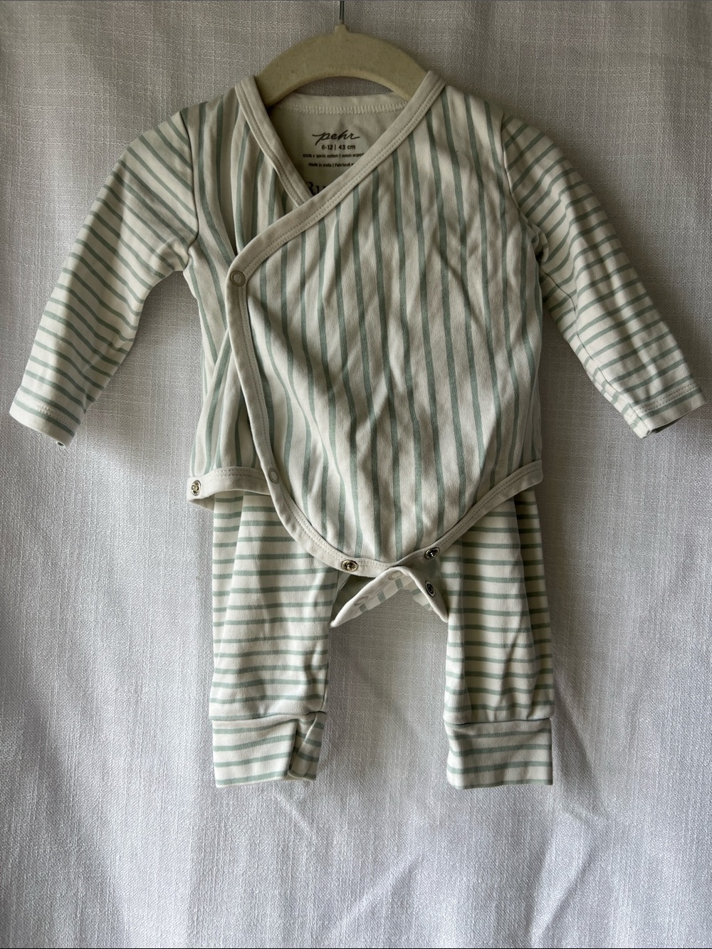 Pehr Mint & White Striped Wrap Onesie & Pants Matching Set 6-12M